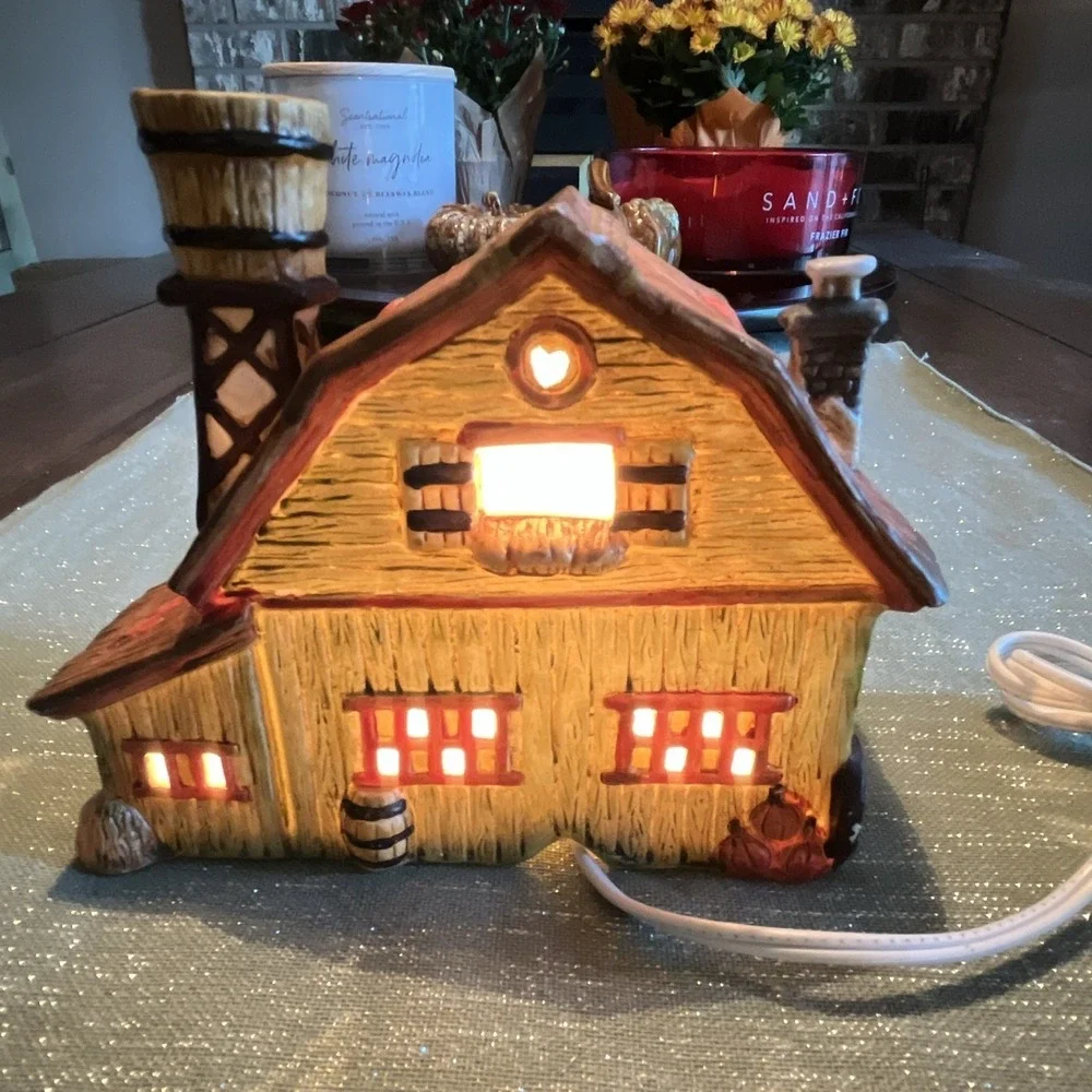 VTG Country Cottage Illuminated Ceramic Autumn Village House 